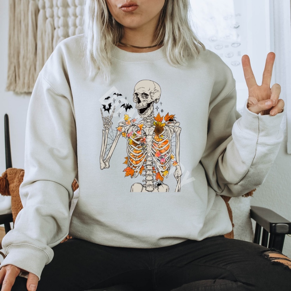 Fall Skeleton Sweatshirt in Sand